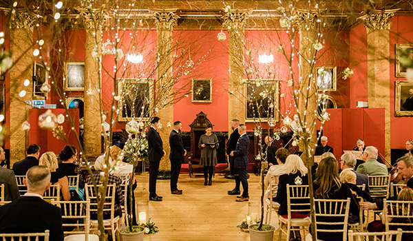 great hall wedding ceremony winter wedding decor royal college of physicians of edinburgh 
